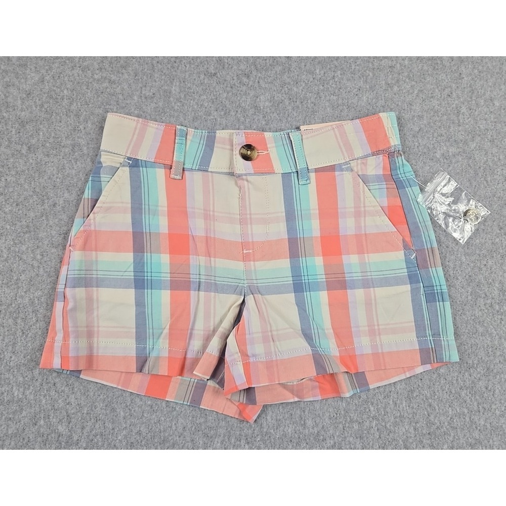 SO Shorts Girls Size 12 Mid Rise Linen Plaid Stretch Pull On Pink Blue NWT